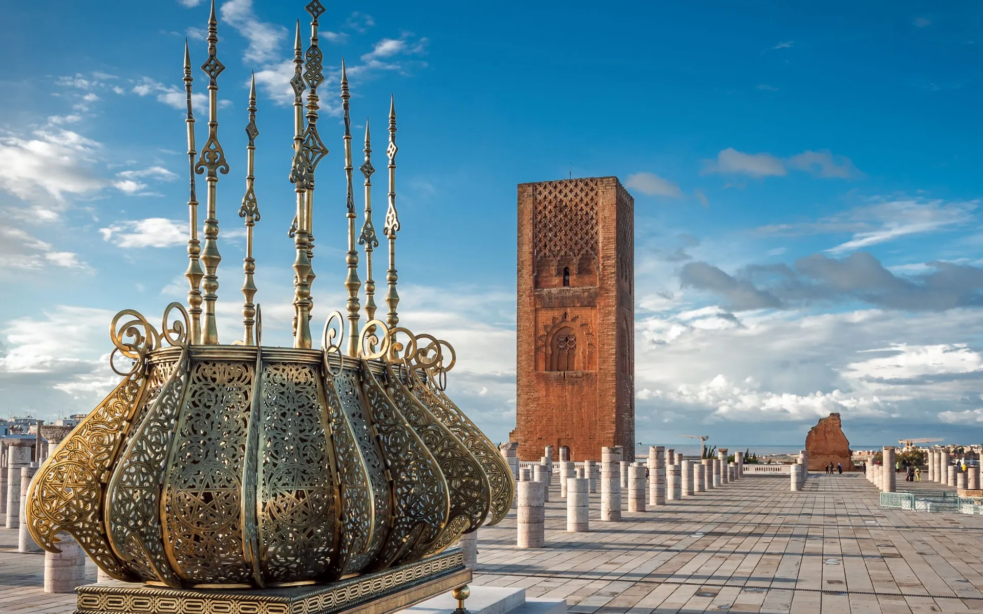 The Hassan Tower rising above the esplanade in Rabat, Morocco