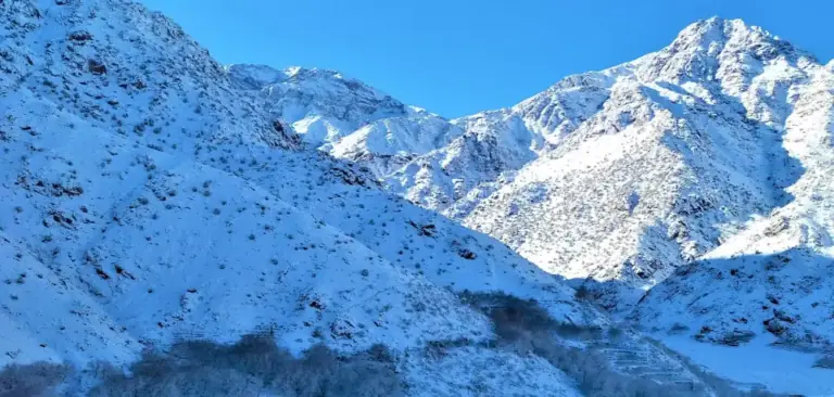 Hikers on the Toubkal trail to Sidi Chamharouch, the Atlas Mountains, Morocco